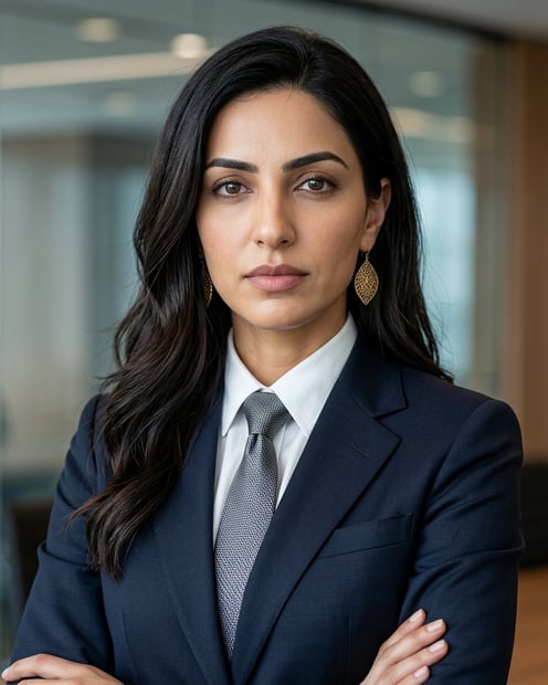 Dark Executive Boardroom · Dark Litigation Suit headshot example
