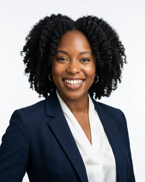 White Studio · Navy Blazer headshot example