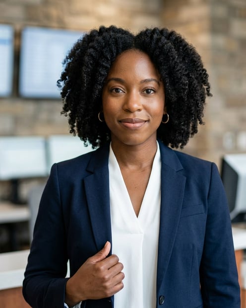 Blurred Nurse Station · Clinical Business Blazer headshot example