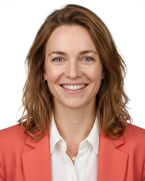 White / Pure White Studio · Coral blazer over white blouse headshot example