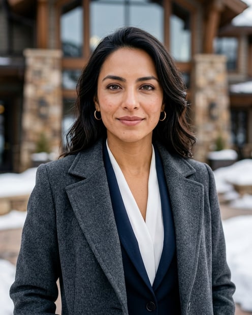 Beaver Creek-Style Ski Lodge Exterior · Tailored Wool Overcoat Business headshot example