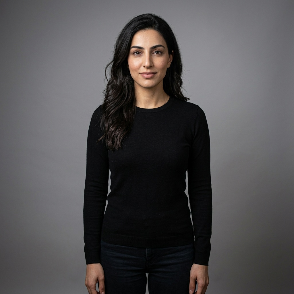 Neutral Grey · Black Knit Top headshot example