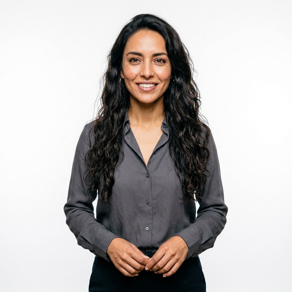 Soft White · Charcoal Button-Up headshot example