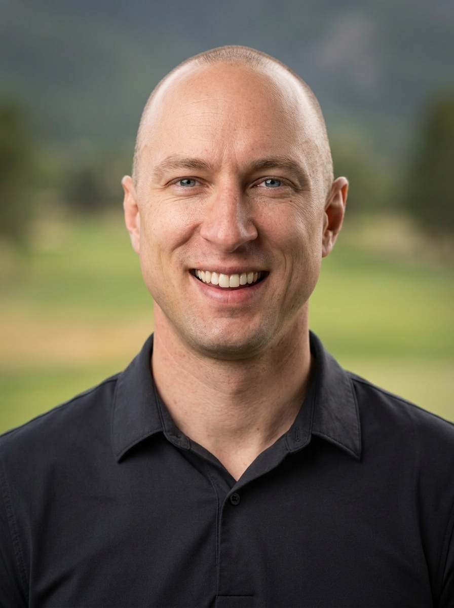 Professional AI LinkedIn headshot in Golf Attire on High End Mountain Golf Course