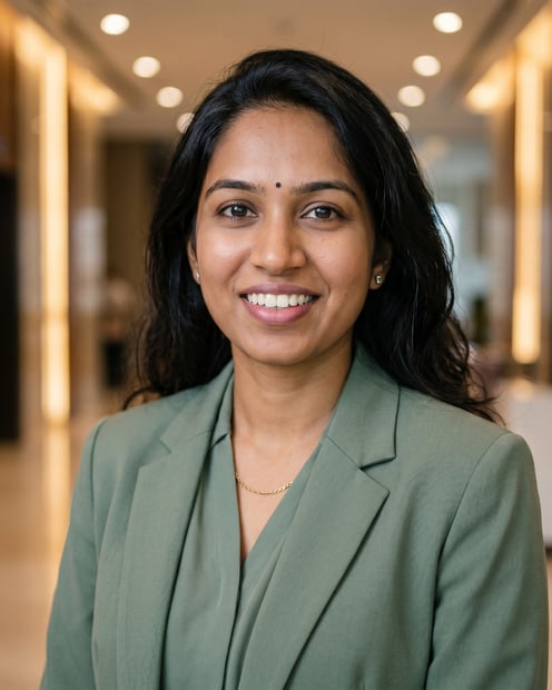 Lobby · Sage blazer and blouse headshot example