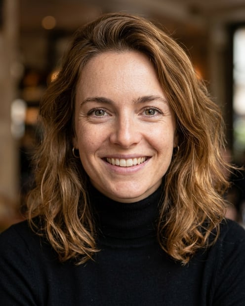Cafe · Fitted black turtleneck headshot example