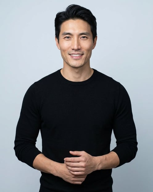 Light Cool-Grey Seamless · Black Long-Sleeve Knit Top headshot example