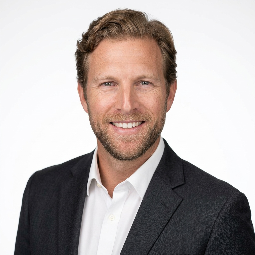 White Studio · Charcoal Blazer headshot example