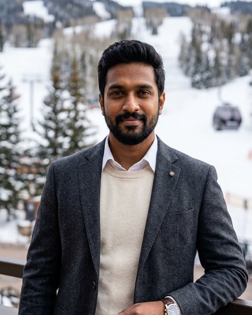 Distant Ski Lift and Mountain Slope · Apres-Luxury Professional headshot example
