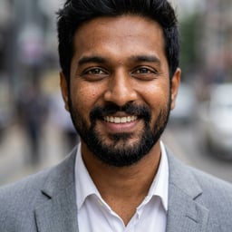Professional AI LinkedIn headshot in Light gray blazer on Streets (subtle city)