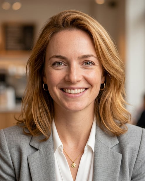 Cafe · Light gray blazer headshot example
