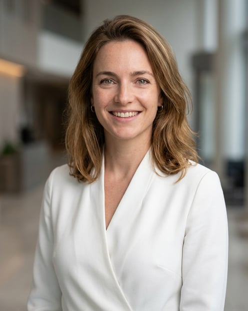 Lobby · White wrap dress headshot example