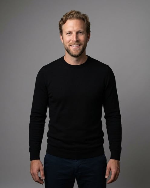 Neutral Mid-Grey Gradient Seamless · Black Long-Sleeve Knit Top headshot example