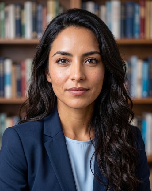 Beispiel für Bücherregal · Dunkelblauer Blazer-Headshot
