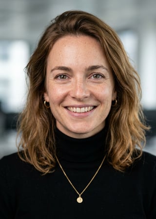 Professional AI LinkedIn headshot in Fitted black turtleneck on Office / Modern Office Workspace