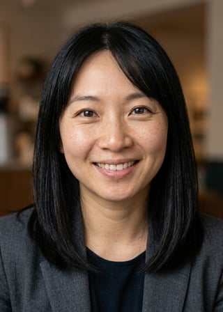 Professional AI LinkedIn headshot in Charcoal gray blazer on Cafe (warm professional)