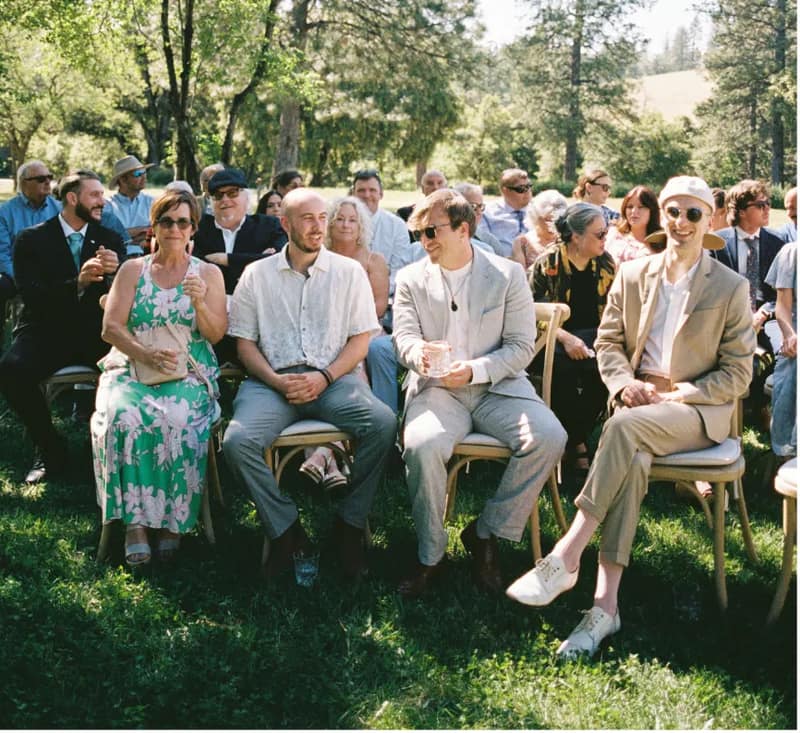 Wedding guests seated on the West Lawn during a ceremony