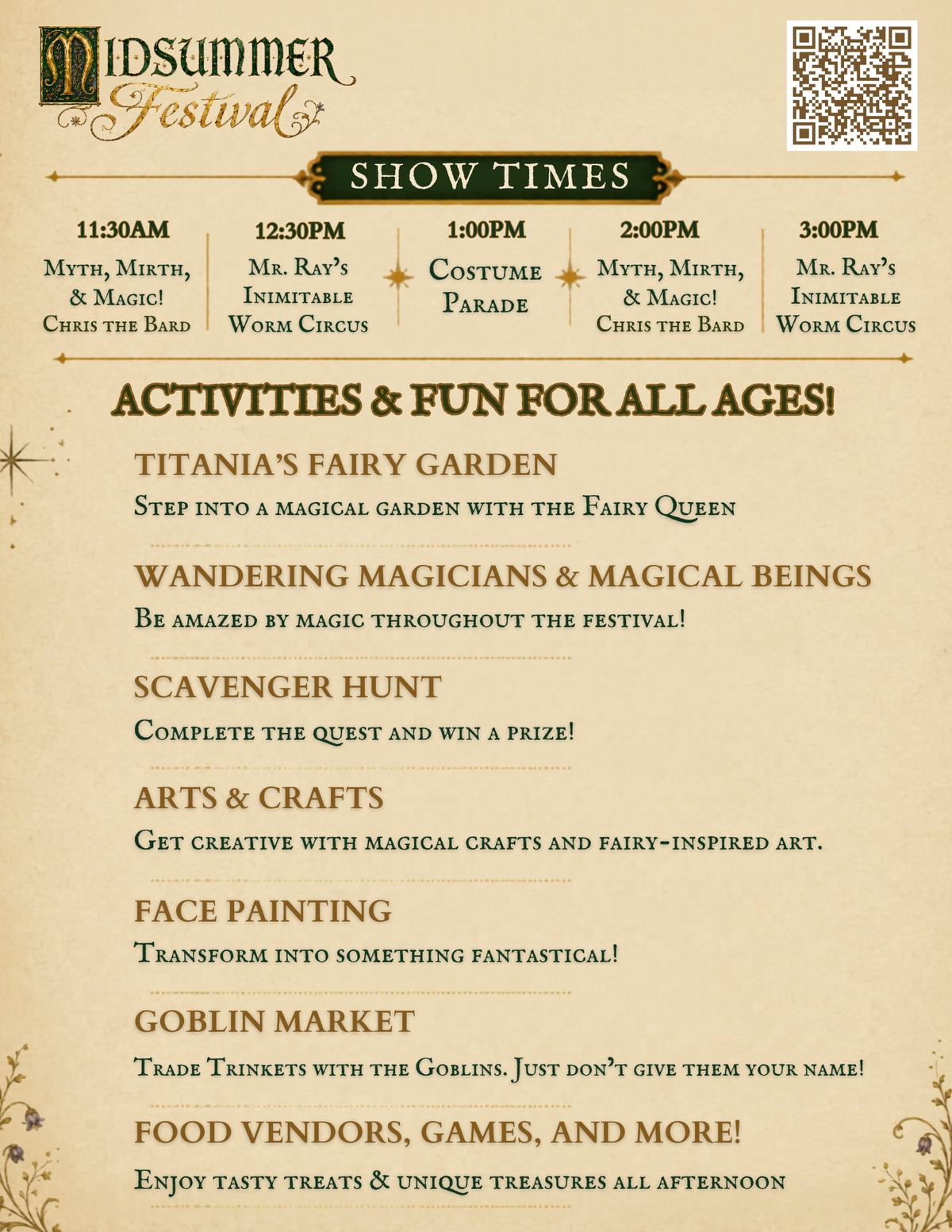 Activity List for Midsummer Festival