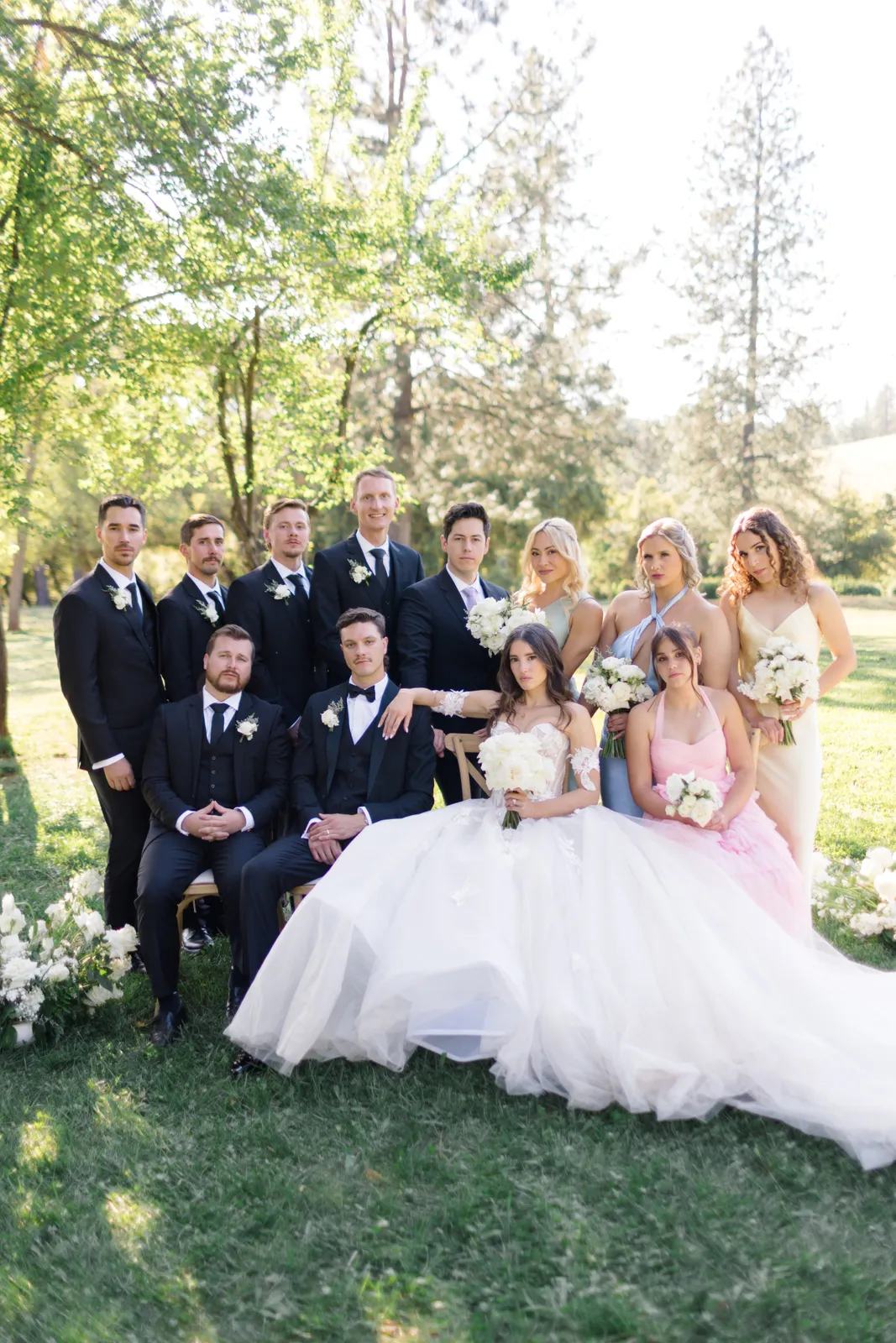 wedding party in spring greenery