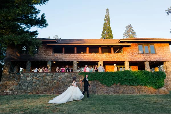Couple walking below the Terrace at sunset