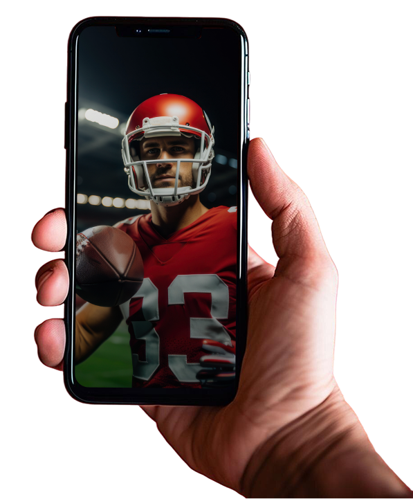 Phone mockup showing sports prediction interface