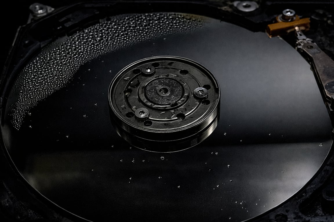 Disco do HD com sujeira, poeira e ferrugem visíveis.