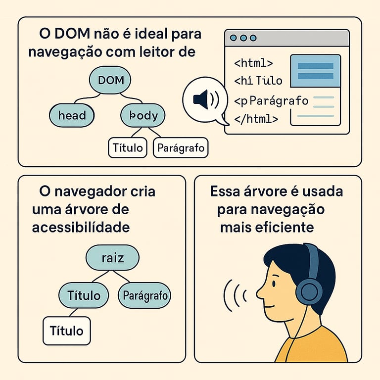 Diagrama mostrando que a DOM não é o melhor formato para tecnologias assistivas