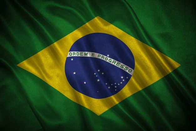 Bandeira do Brasil estilizada com o losango amarelo em padrão pixelado preto. Ao centro, permanece o círculo azul com a faixa branca contendo o lema 'Ordem e Progresso' e estrelas brancas sobre fundo verde ondulado.