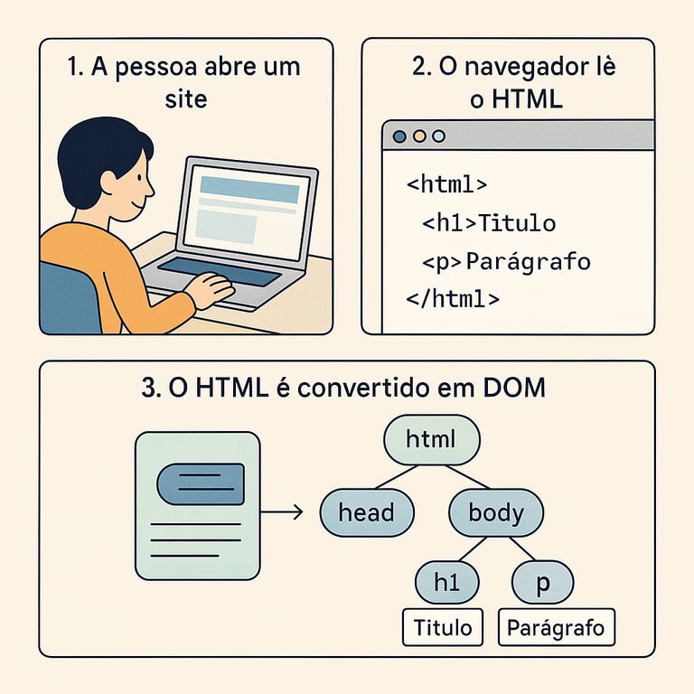 Diagrama mostrando a transformação do HTML em DOM