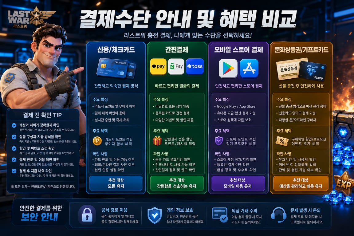 라스트워 충전 결제 완료 후 지급 내역을 확인하는 이미지