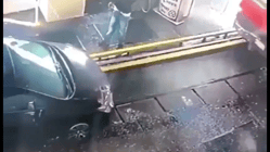Accidentally car wash accident caught on security