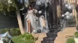 Girl accidentally falls down steps in prom dress