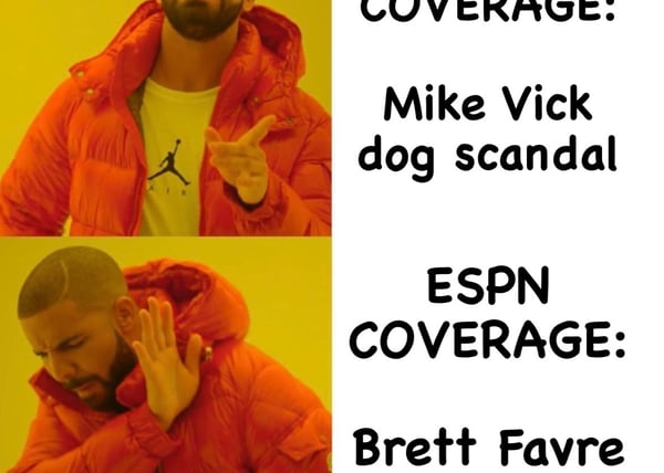 ESPN Brett Favre coverage Drake hotline bling meme