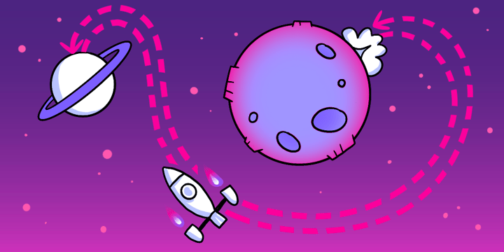 Back button navigation demonstrated by a conceptual illustration of a space ship coming back to its planet.