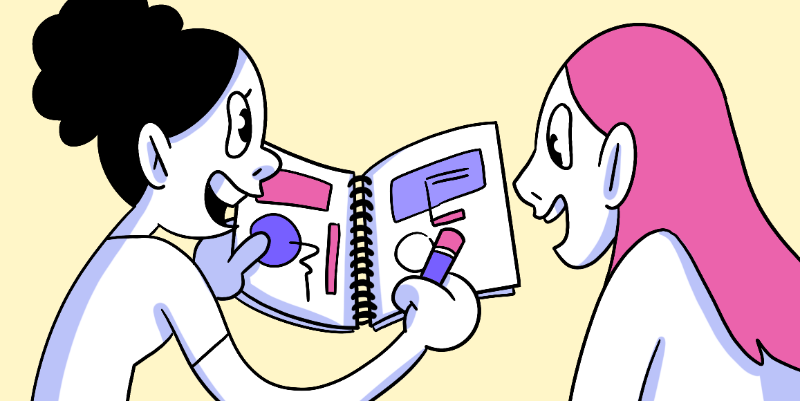 Concept testing design ideas with two women