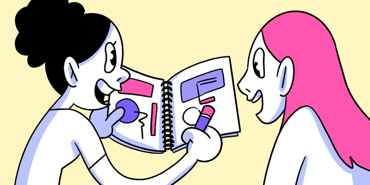 Concept testing design ideas with two women
