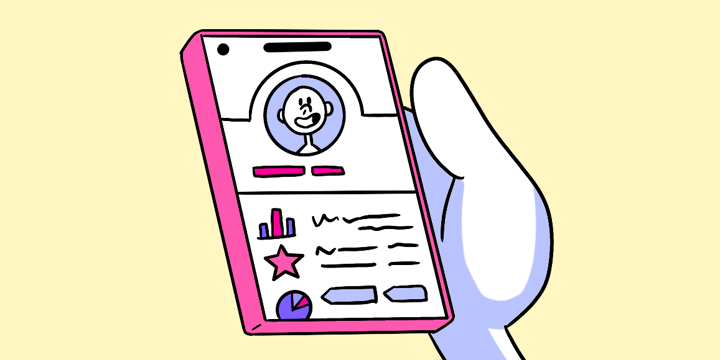 An illustration showing a customer profile on a mobile device.