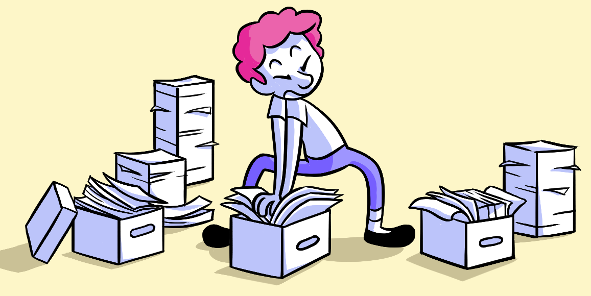 sitemap cartoon of man stuff papers