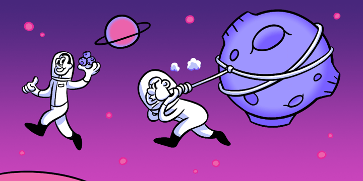 astronaut dragging pulling asteroid visual weight