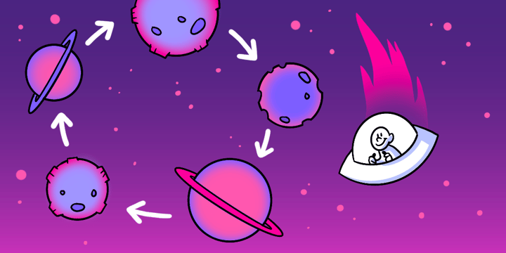 Space ship circling planets