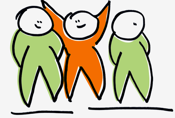 A conceptual image of a character sticking out from other characters.