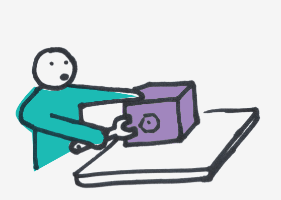 Cartoon person with wrench and box