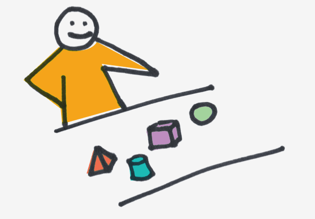 Cartoon person organizing shapes