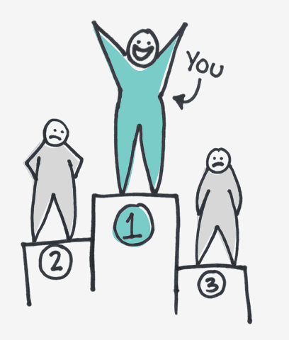 Cartoon of people on a podium