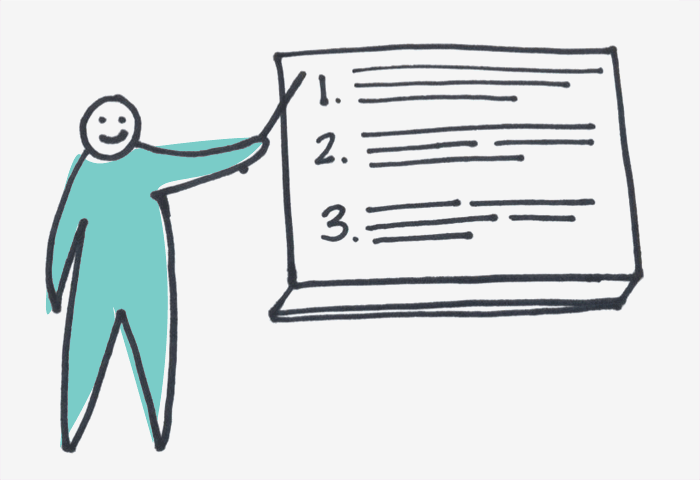 Cartoon pointing at list