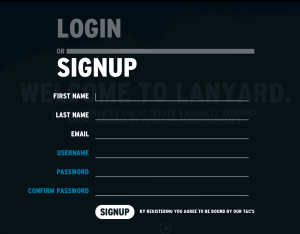 Sign up form. 