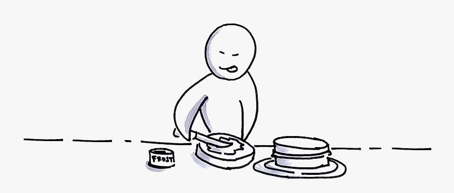 sketch of man frosting a layer cake