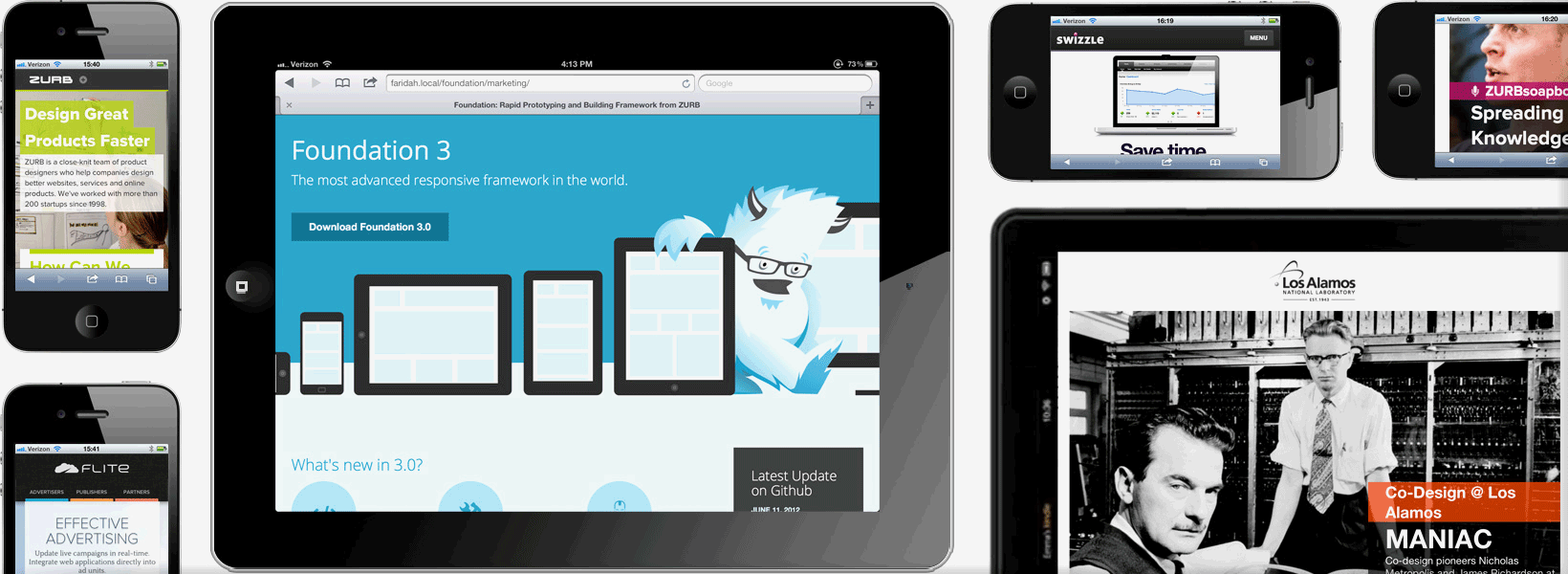A series of devices, including phones and tablets, that show mobile first design