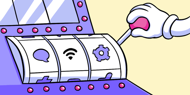 A slot machine conceptual illustration showing mobile icons