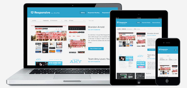 Mobility showcased with responsive layouts on a laptop, tablet and mobile device.